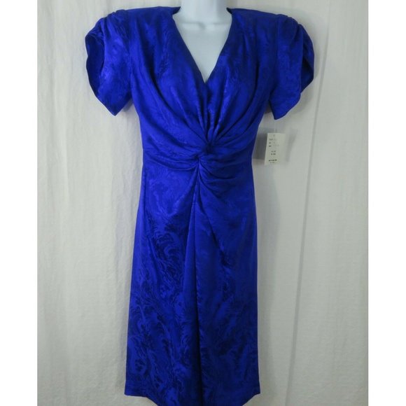 Vintage 80s Knee Length Silk Dress XS Purple Knotted Front Gathered Sleeve NWT - Picture 8 of 12